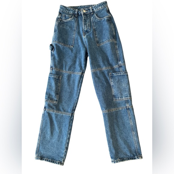 Shein Jeans Womens Size Medium Blue Straight Wide Leg Outdoors Cargo Utility - Picture 2 of 14